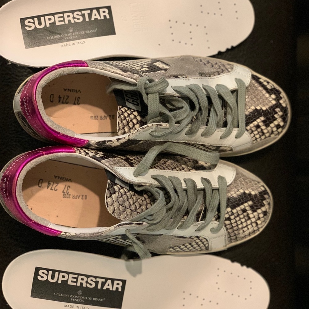 Golden Goose Snake Print Sneakers with Pink Accent - Picture 8 of 16